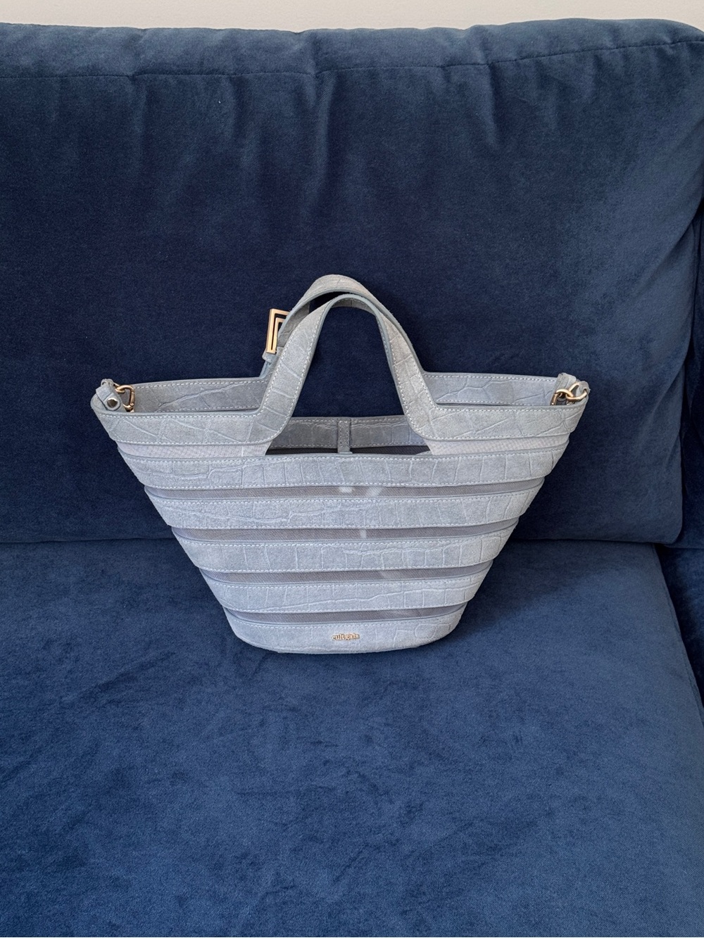 Cult Gaia‎ mini Laszlo Blue leather crossbody tote .